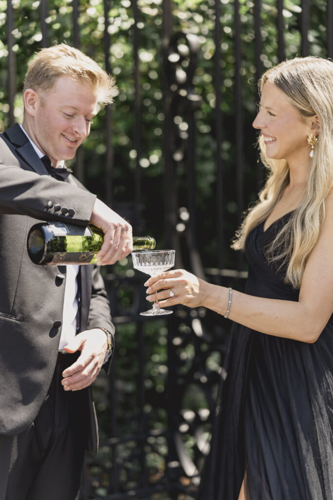 Engagement photos at the Biltmore with a champagne toast