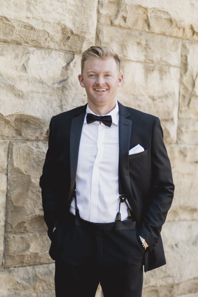 Biltmore engagement session with black tux and bowtie
