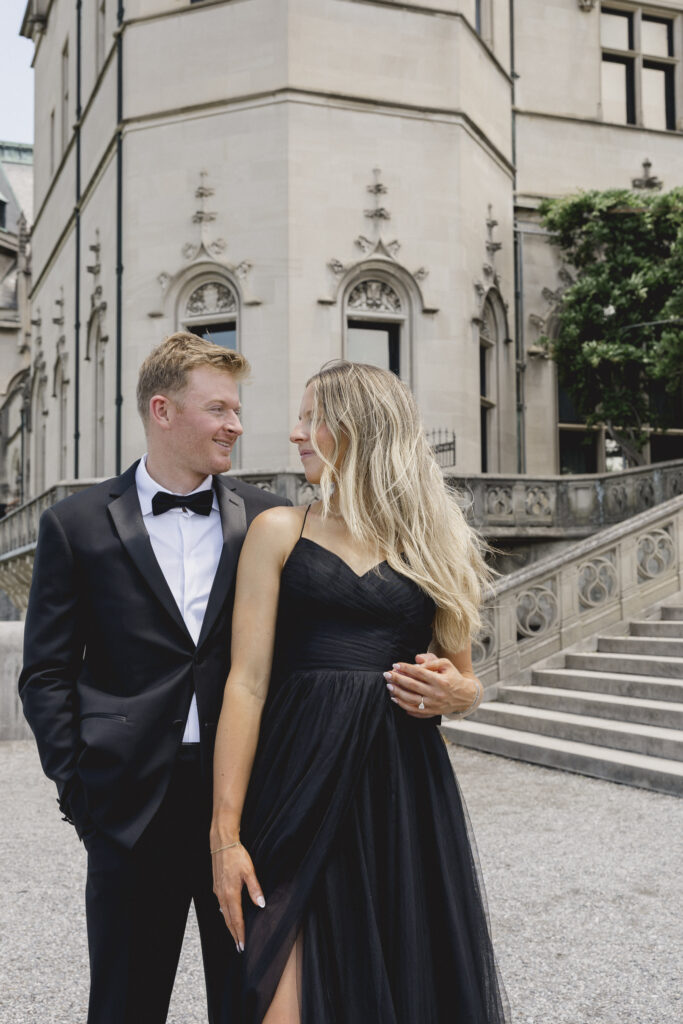 Black tie Engagement photo session at the Biltmore with black tulle dress